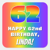 62e verjaardag: kleurrijk, vun regenboogpatroon #  vierkante sticker (Voorkant)