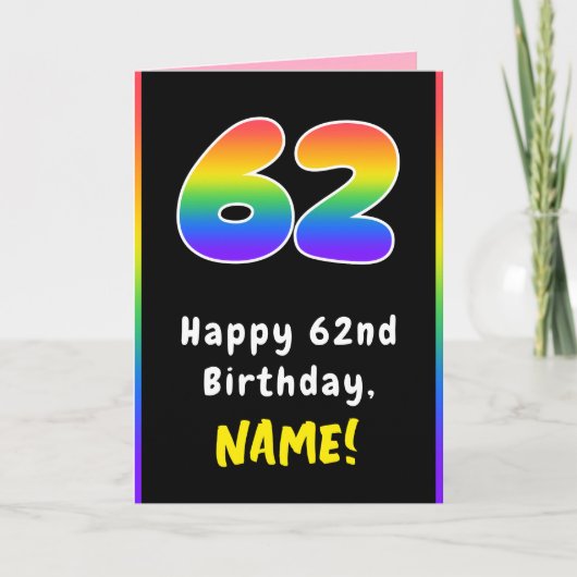 62e verjaardag: kleurrijke regenboog # 62, Naam va Kaart (Voorkant)