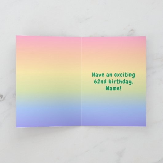 62e verjaardag: kleurrijke regenboog # 62, Naam va Kaart (Binnen)