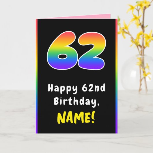 62e verjaardag: kleurrijke regenboog # 62, Naam va Kaart (Gele Bloem)