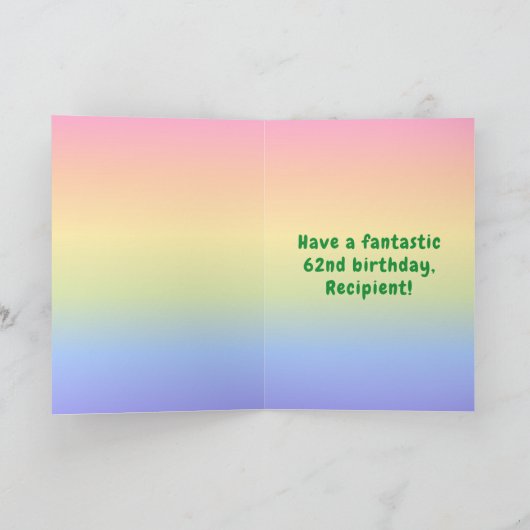 62e verjaardag: kleurrijke regenboog # 62, Naam va Kaart (Binnen)