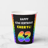 62e verjaardag: kleurrijke regenboog # 62, Naam va Papieren Bekers (Achterkant)