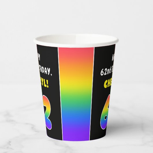 62e verjaardag: kleurrijke regenboog # 62, Naam va Papieren Bekers (Links)