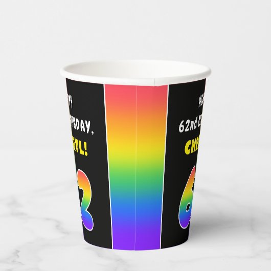 62e verjaardag: kleurrijke regenboog # 62, Naam va Papieren Bekers (Rechts)