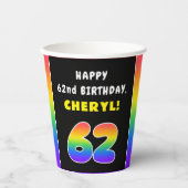 62e verjaardag: kleurrijke regenboog # 62, Naam va Papieren Bekers (Voorkant)