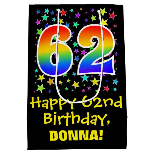 62e verjaardag: Kleurrijke Sterren Patroon & Regen Medium Cadeauzakje (Achterkant)