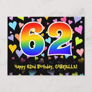 62e verjaardag: Leuk hartenpatroon, Regenboog 62 Briefkaart