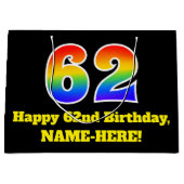 62e verjaardag ~ Leuk, Kleurrijk, Levendig, Regenb Groot Cadeauzakje (Voorkant)