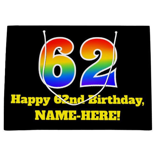 62e verjaardag ~ Leuk, Kleurrijk, Levendig, Regenb Groot Cadeauzakje (Voorkant)