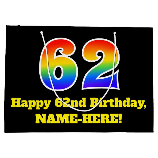 62e verjaardag ~ Leuk, Kleurrijk, Levendig, Regenb Groot Cadeauzakje (Achterkant)