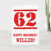 62e verjaardag: Leuk, rood rubberen stempel geïnsp Kaart (Voorkant)