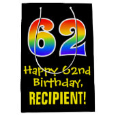 62e verjaardag: Leuk, Vet, Kleurrijk, Regenboog "6 Medium Cadeauzakje (Voorkant)