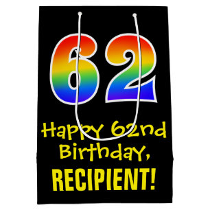 62e verjaardag: Leuk, Vet, Kleurrijk, Regenboog "6 Medium Cadeauzakje