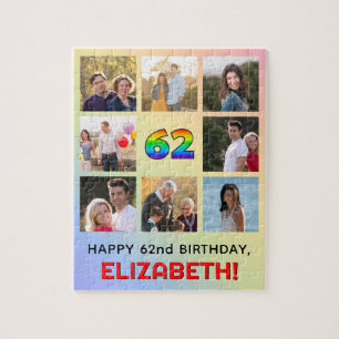 62e verjaardag: Leuke regenboog #, aangepaste naam Legpuzzel