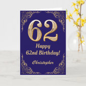 62e verjaardag marinenblauw en goudglitter Lijst Kaart (Gele Bloem)