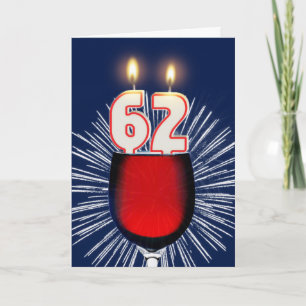 62e verjaardag met wijn en kaarsen kaart