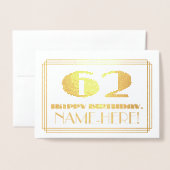 62e verjaardag; naam + Art Deco geïnspireerd look  Folie Kaarten (Voorkant met envelop)
