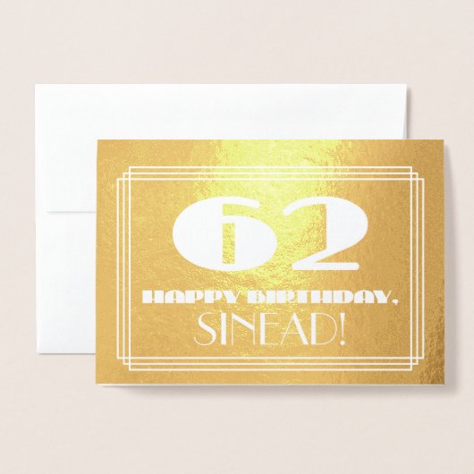 62e verjaardag: Naam + Art Deco Geïnspireerde look Folie Kaarten (Voorkant met envelop)