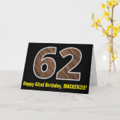 62e verjaardag: Naam + Faux Wood Grain Patroon "62 Kaart (Gele Bloem)