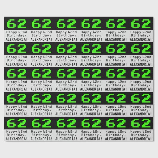 62e verjaardag - Nerdy / Geeky stijl "62" en naam Cadeaupapier (Vlak)