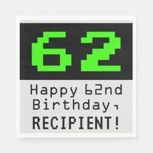 62e verjaardag - nerdy / geeky stijl "62" & naam servet