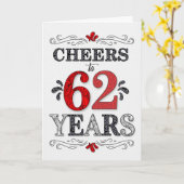 62e verjaardag Proost in rood wit zwart patroon Kaart (Gele Bloem)