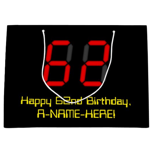 62e verjaardag: Red Digital Clock Style "62" + naa Groot Cadeauzakje (Voorkant)