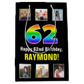 62e verjaardag: Regenboog "62", aangepaste foto's  Medium Cadeauzakje (Voorkant)