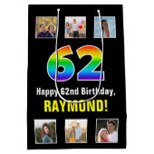 62e verjaardag: Regenboog "62", aangepaste foto's  Medium Cadeauzakje (Achterkant)