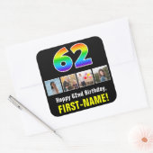 62e verjaardag: Regenboog "62"; Aangepaste foto's  Vierkante Sticker (Envelop)