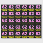 62e verjaardag: Roze strepen en harten "62" + Naam Cadeaupapier (Vlak)