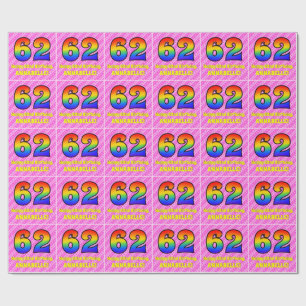 62e verjaardag: roze strepen & harten, regenboog # cadeaupapier