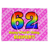 62e verjaardag: roze strepen & harten, regenboog # groot cadeauzakje (Achterkant)