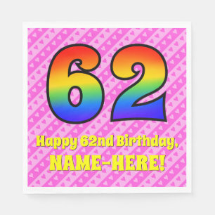 62e verjaardag: Roze strips en harten, regenboognr Servet