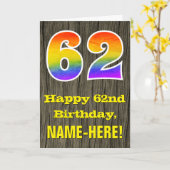 62e verjaardag: Rustieke Faux Wood Look, Regenboog Kaart (Gele Bloem)