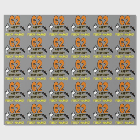 62e verjaardag: Spooky Halloween Thema, aangepaste Cadeaupapier (Vlak)