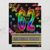 62e verjaardag Uitnodiging met bubbels (Voorkant / Achterkant)