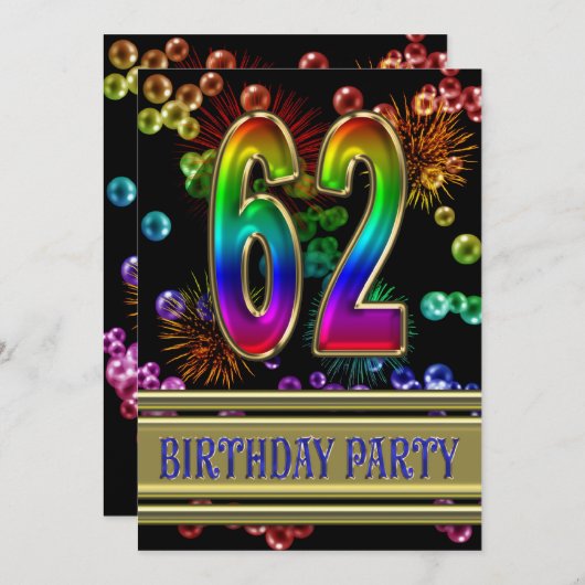 62e verjaardag Uitnodiging met bubbels (Voorkant / Achterkant)