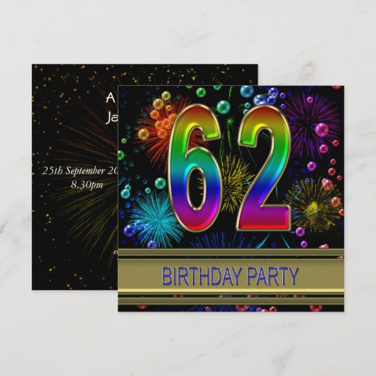 62e verjaardag Uitnodiging met bubbels (Voorkant / Achterkant)