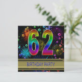 62e verjaardag Uitnodiging met bubbels (Staand voorkant)