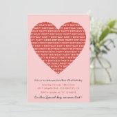 62e verjaardag uitnodiging typografie Red Pink (Staand voorkant)
