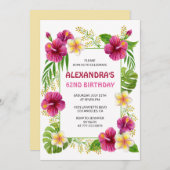 62e verjaardag uitnodigingen Tropical Floral Pink (Voorkant / Achterkant)
