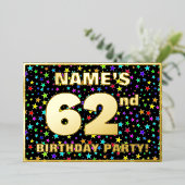 62e verjaardag van de Fun, kleurrijk sterrenpatroo Folie Uitnodiging (Staand Voorkant)