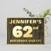 62e verjaardag: Vet, Faux Hood Grain Pattern Folie Uitnodiging (Staand Voorkant)