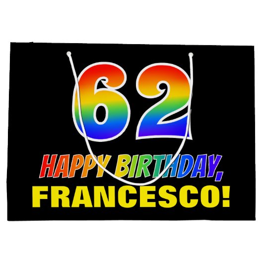 62e verjaardag: Vet, Vun, Eenvoudig, Regenboog 62 Groot Cadeauzakje (Achterkant)