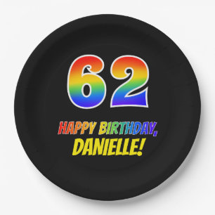 62e verjaardag: Vet, Vun, Eenvoudig, Regenboog 62 Papieren Bordje