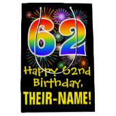 62e verjaardag: Vuurwerk Fun Pattern + Regenboog 6 Medium Cadeauzakje (Voorkant)