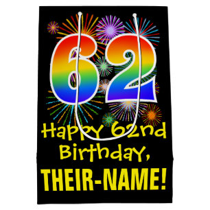 62e verjaardag: Vuurwerk Fun Pattern + Regenboog 6 Medium Cadeauzakje