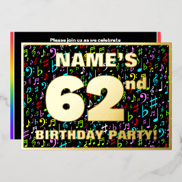 62e verjaardagsfeest — Leuke, kleurrijke muziek sy Folie Uitnodiging
