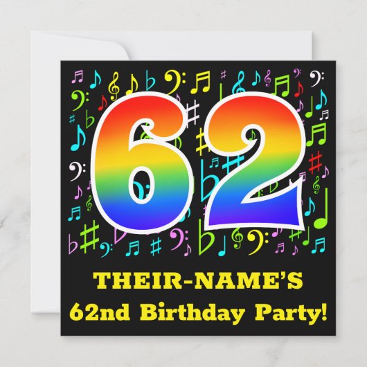 62e Verjaardagsfeest: Leuke Muziek Symbolen, Regen Kaart (Voorkant)